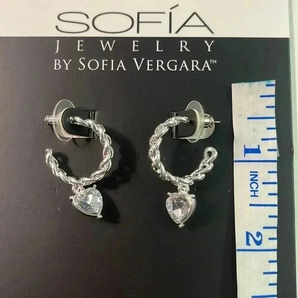 Sofia Jewelry by Sofia Vergara Women's Silver Tone Textured Stone Hoop Earrings - Picture 2 of 5